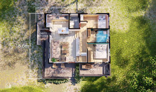 Kit de diseño Lynx | 82m², 3 habitaciones, Bahay Kubo moderno con plano de piso y alzados (Descarga digital)