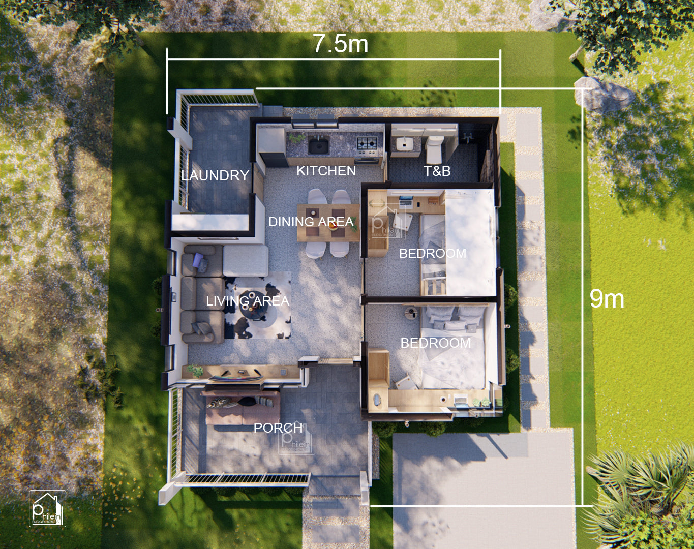 Blue-Bell Basic Kit | 43sqm Two Bedroom Small House Floor Plan (DIGITAL DOWNLOAD)