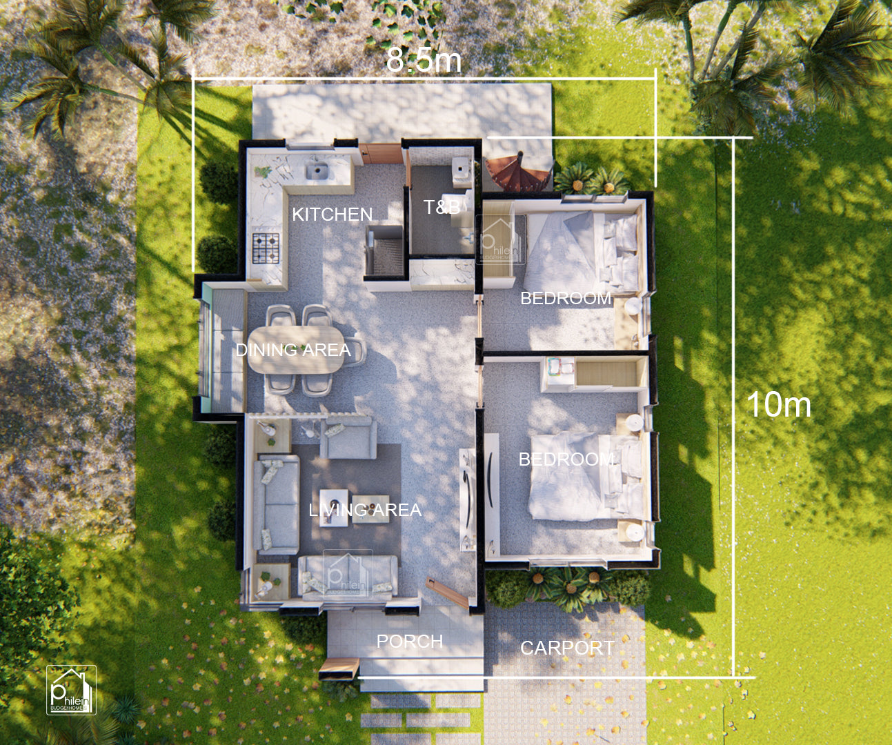 Lotus Layout Kit | 64sqm Two Bedroom Small house with Roof Deck Floor Plan & Elevations (Digital Download)