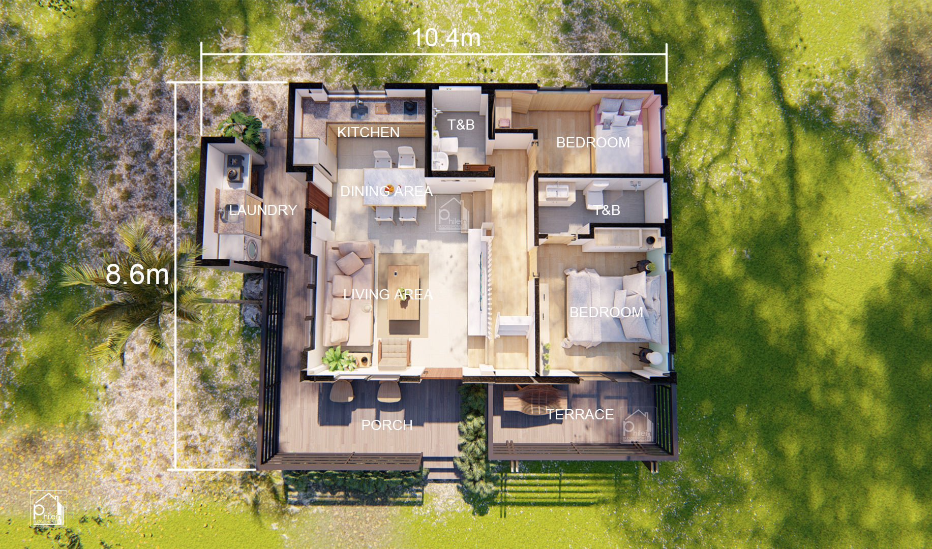 Lynx 2.0 Basic Kit | 8 x 10 meters 3 Bedroom Modern Bahay Kubo with Attic Floor Plan (Digital Download)