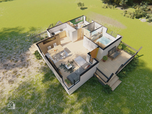 Musca Basic Kit | 45sqm Modern Two Bedroom House with Roof Deck Floor Plan (Digital Download)