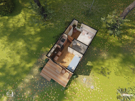 Daisy Layout Kit with CAD/DWG file | Simple Bamboo House Design with One Bedroom and a Loft, Floor Plan & Elevations (Digital Download)