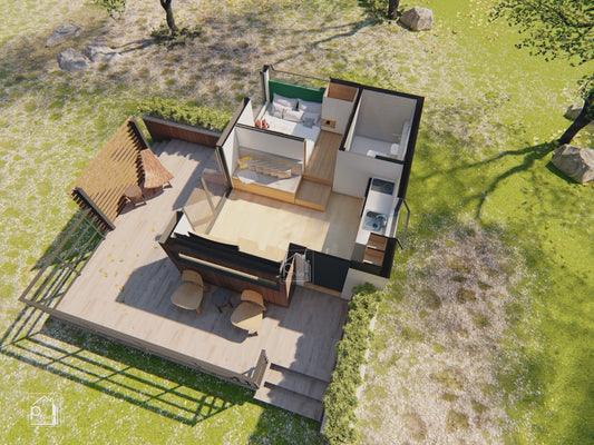 Ursa Layout Kit with CAD/DWG file | 18 sqm Tiny House with Cozy Front Porch, Floor Plan & Elevations (Digital Download)