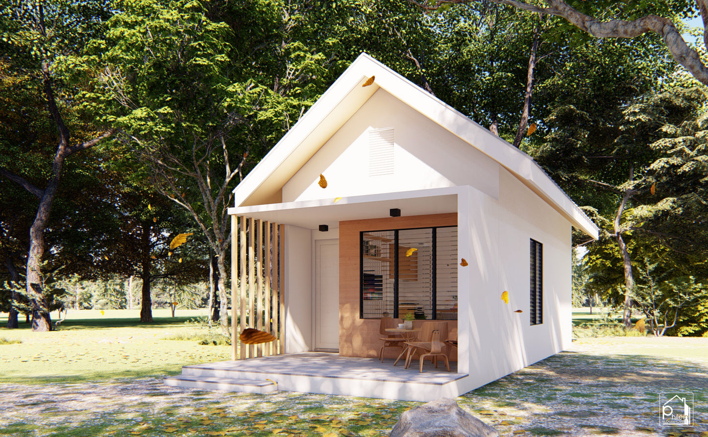 Quartz Layout Kit with CAD/DWG file | 44 sqm Practical Small House Design with Cozy Loft, Floor Plan & Elevations (Digital Download)