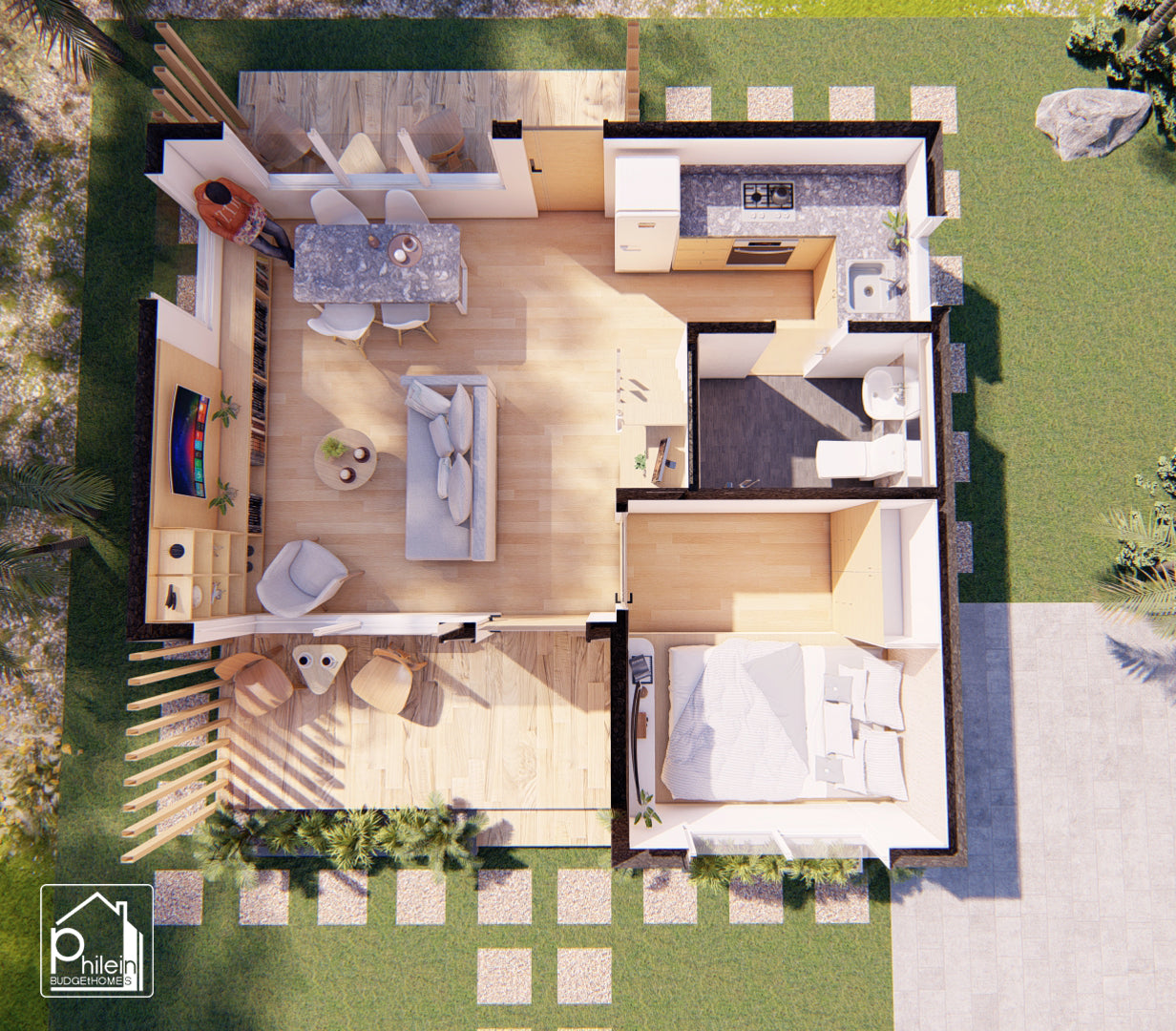 Florian Layout Kit with CAD/DWG file | 50sqm Two Bedroom House with Loft Floor Plan & Elevations (INSTANT DOWNLOAD)
