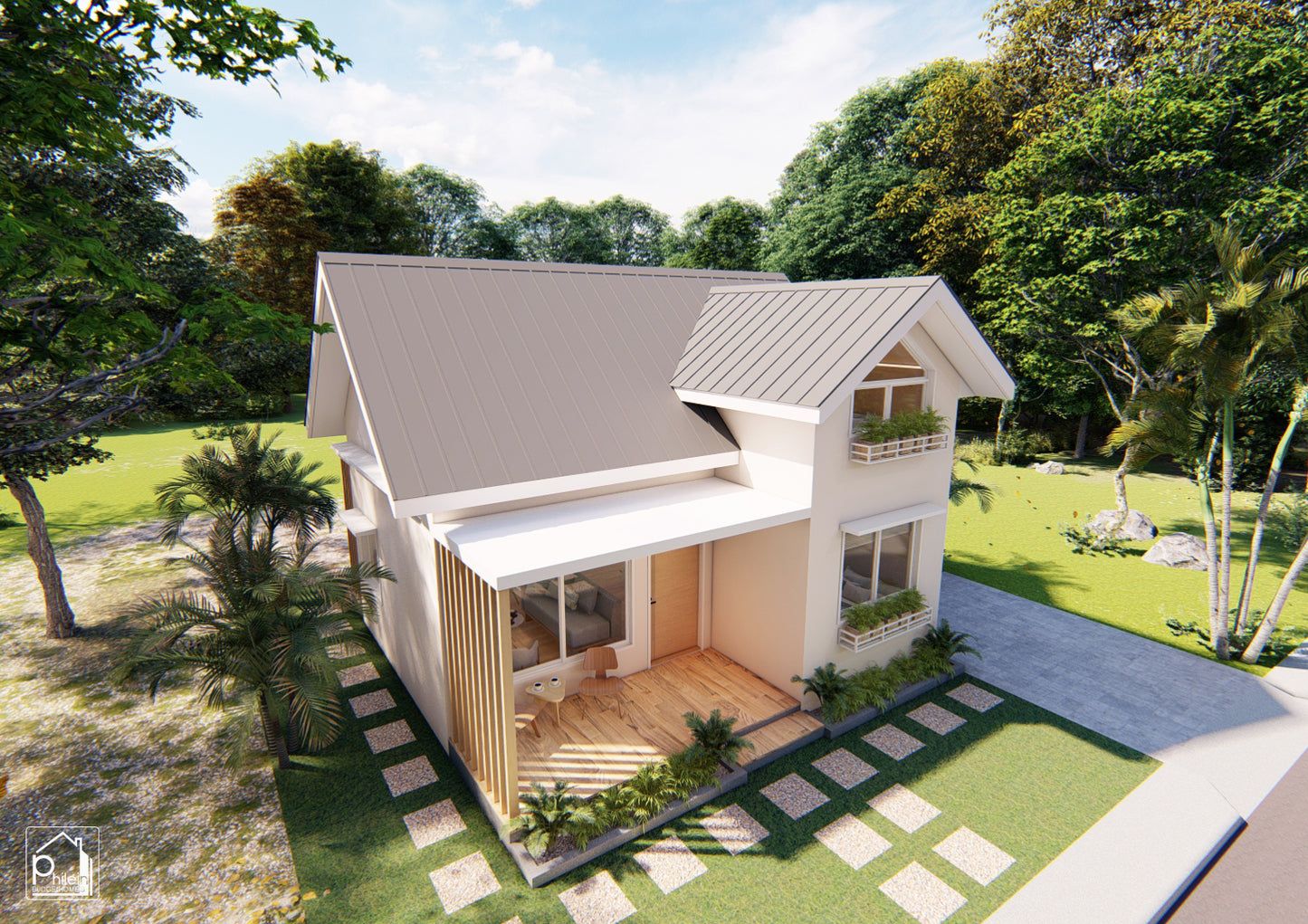 Florian Layout Kit with CAD/DWG file | 50sqm Two Bedroom House with Loft Floor Plan & Elevations (INSTANT DOWNLOAD)