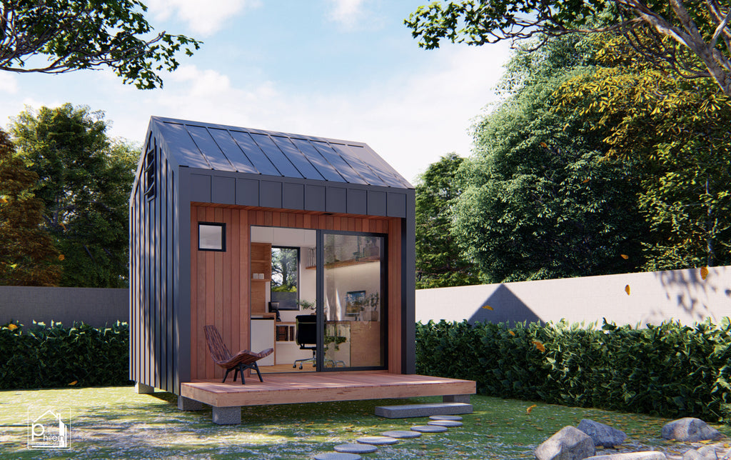 Violet Layout Kit | 113 sqft Compact Backyard Office Pod Floor Plan & Elevations (Digital Download)