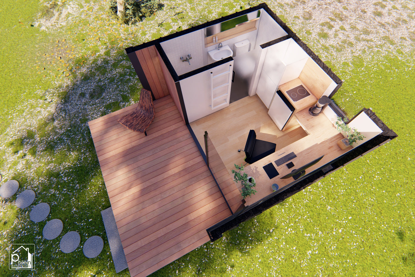 Violet Layout Kit with CAD/DWG file  | 113 sqft Compact Backyard Office Pod Floor Plan & Elevations (Digital Download)