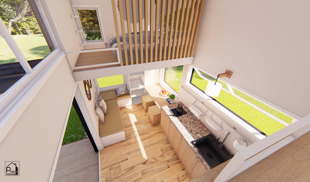 Rosalie Basic Kit | 25sqm Modern Tiny House Design with Two Loft Sleeping Area, Floor Plan (Digital Download)