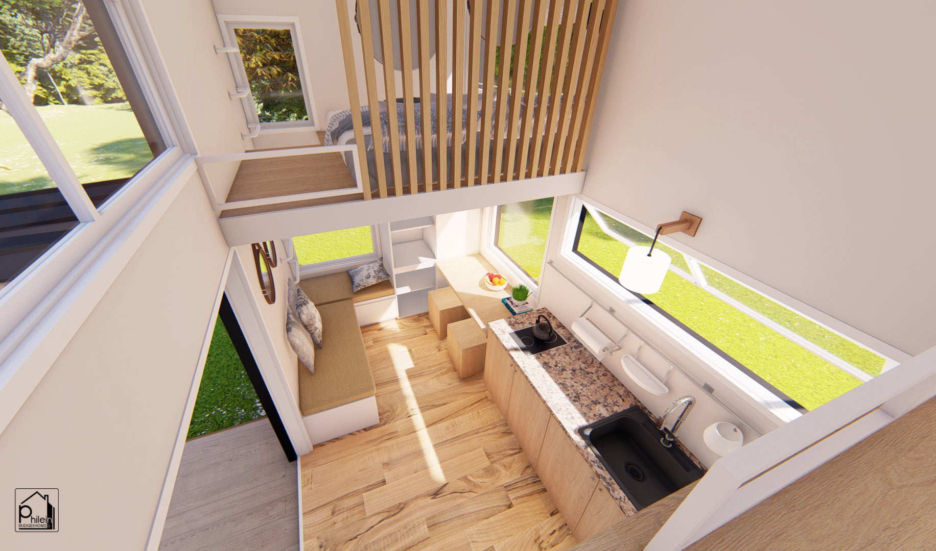 Rosalie Basic Kit | 25sqm Modern Tiny House Design with Two Loft Sleeping Area, Floor Plan (Digital Download)