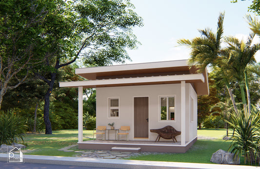 Kit de diseño Zinnia con archivo CAD/DWG | Plano de planta y alzados de casa moderna sencilla de un dormitorio de 30 m² (descarga digital)