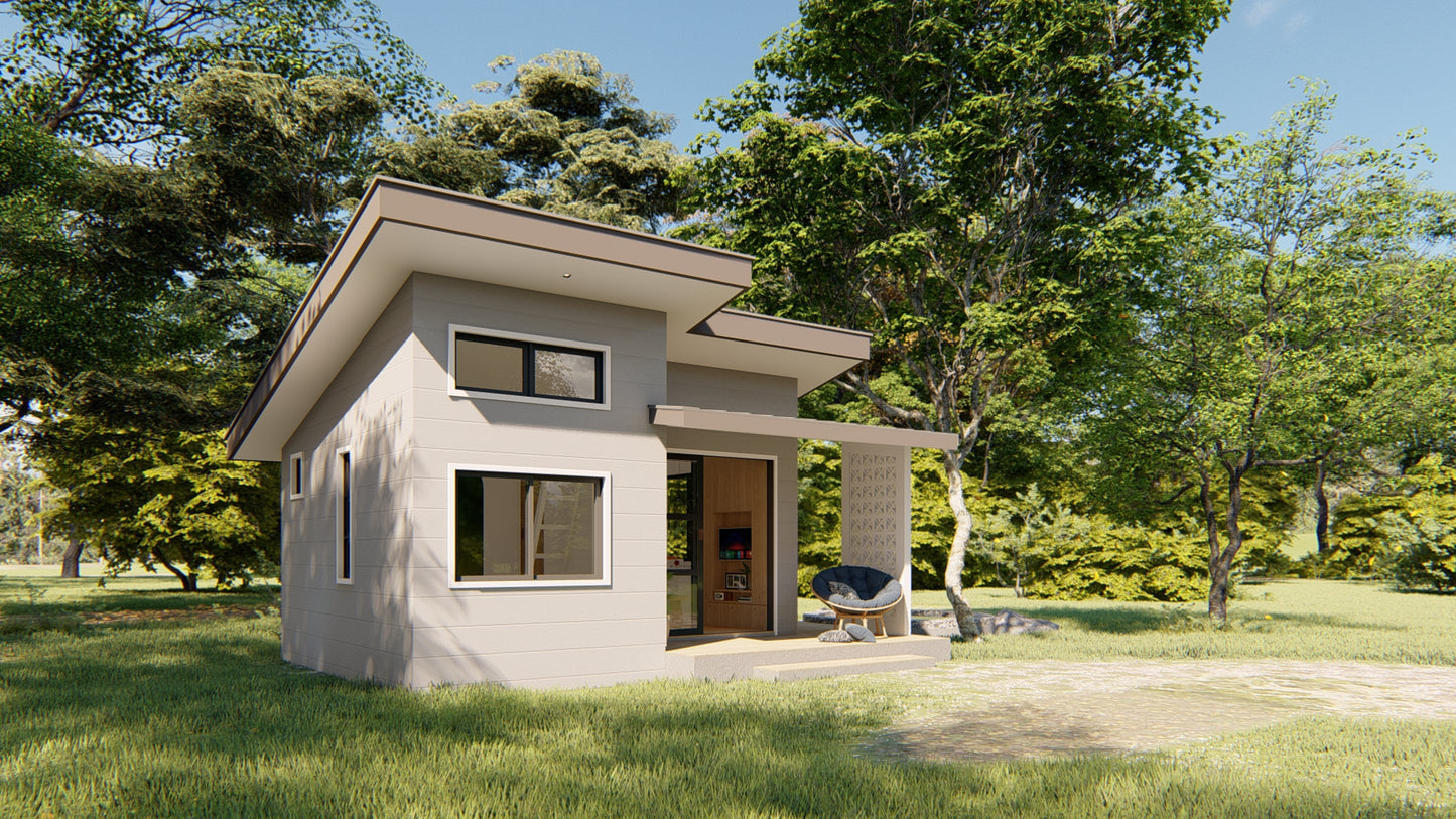 Kit básico Beryl | Plano de planta de casa diminuta de un dormitorio de 20 m² (descarga digital)