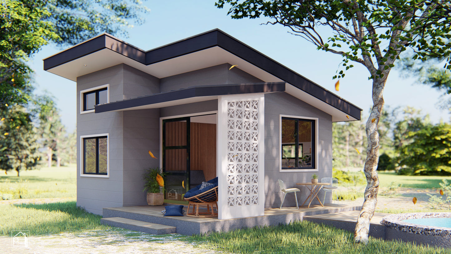 Kit básico Beryl | Plano de planta de casa diminuta de un dormitorio de 20 m² (descarga digital)