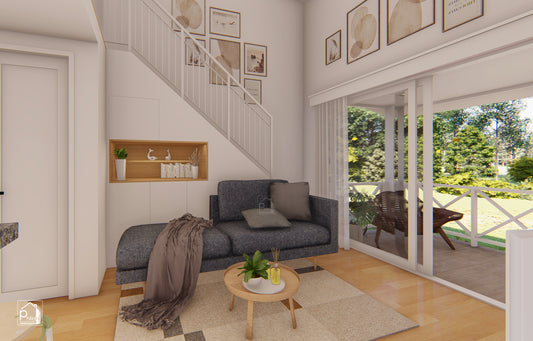 Delia Layout Kit with CAD/DWG file | 35sqm Simple Tiny House with Loft, Floor Plan & Elevations (Digital Download)