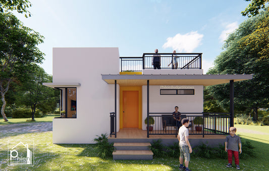 Musca Layout Kit | Casa moderna de dos habitaciones y 45 m² con planos de planta y alzados de terraza en la azotea (descarga digital)