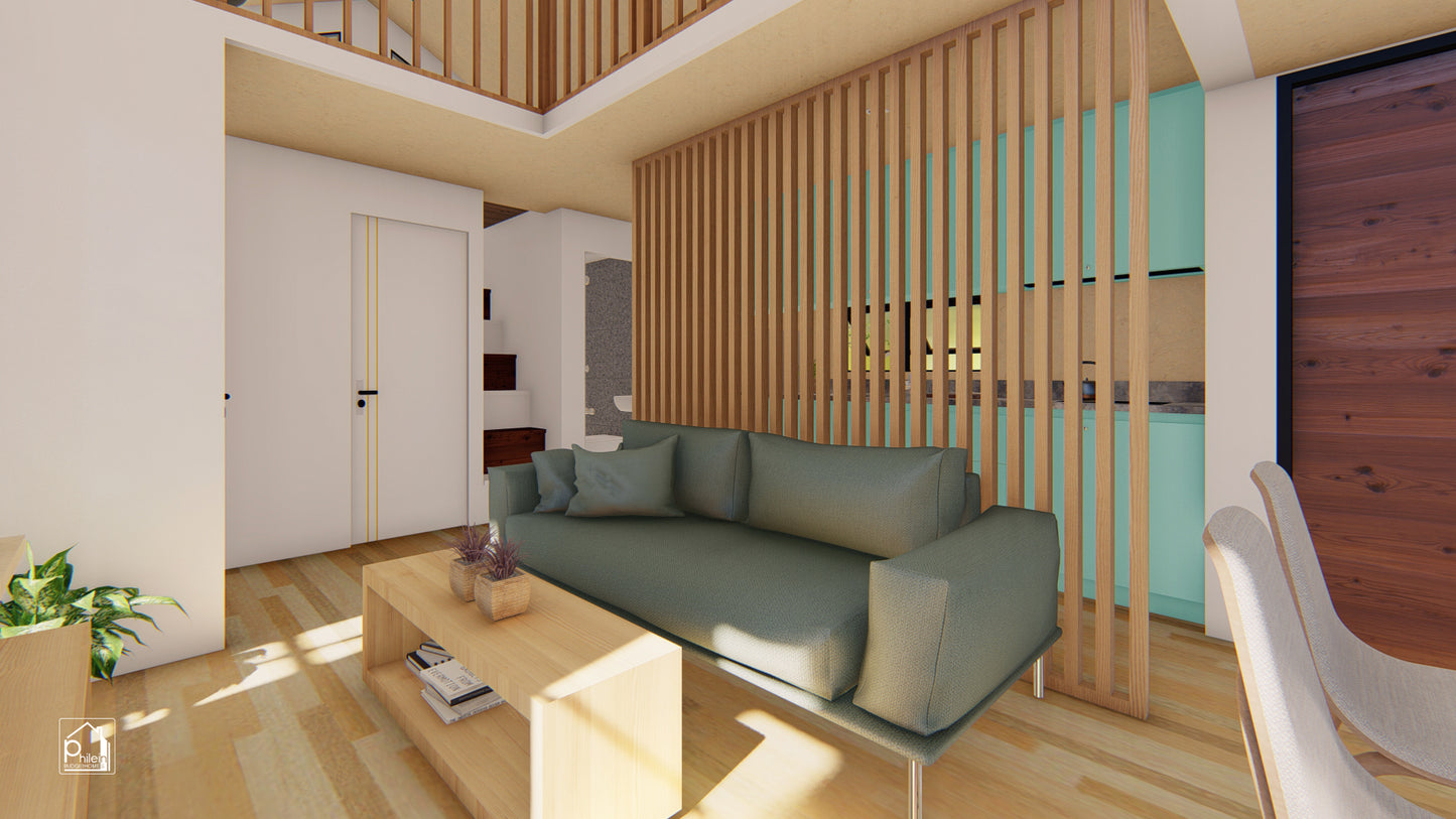 Lily 2.0 Layout Kit | 53sqm 2 Bedroom Small House with Attic Floor Plan & Elevations (Digital Download)