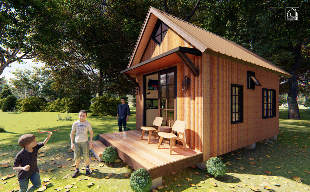 Daisy Layout Kit | Simple Bamboo House Design with One Bedroom and a Loft, Floor Plan & Elevations (Digital Download)