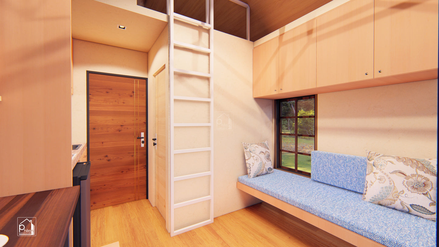 Daisy Layout Kit with CAD/DWG file | Simple Bamboo House Design with One Bedroom and a Loft, Floor Plan & Elevations (Digital Download)