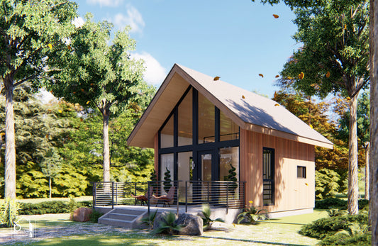 Kit de diseño Santan con archivo CAD/DWG | Encantadora casa pequeña de 40 m² perfecta para alquiler en Airbnb, plano de planta y alzados (descarga digital)