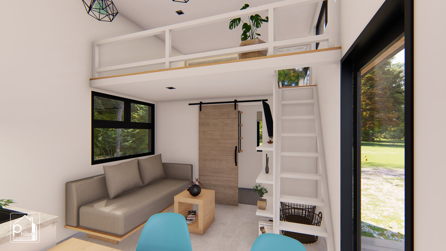 Ivy 2.0 Layout Kit | 27sqm Tiny House Design with Loft Floor Plan & Elevations (Digital Download)