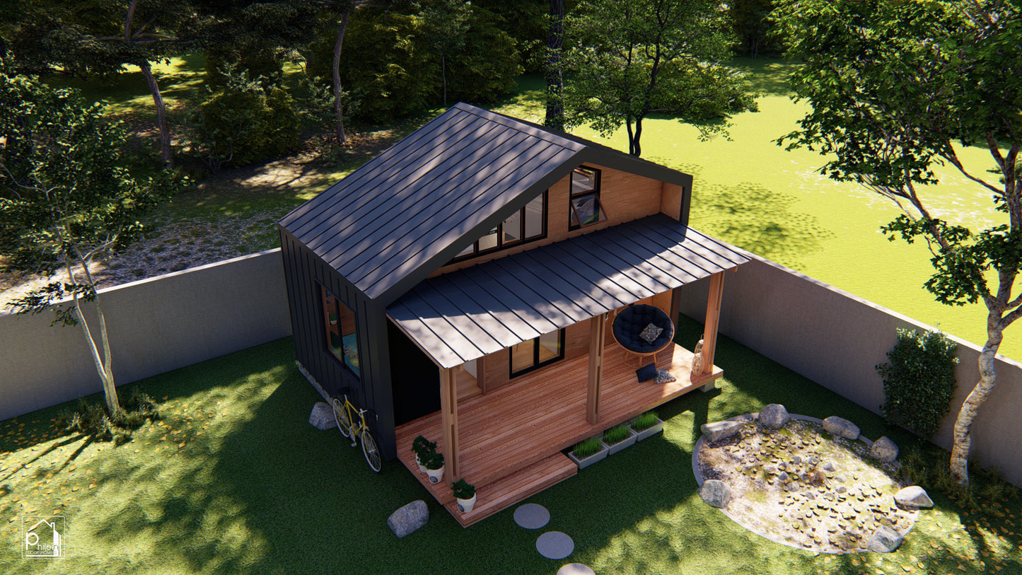 Primrose Layout Kit with CAD/DWG file | 26 sqm Tiny House Design with Loft Floor Plan & Elevations (Digital Download)